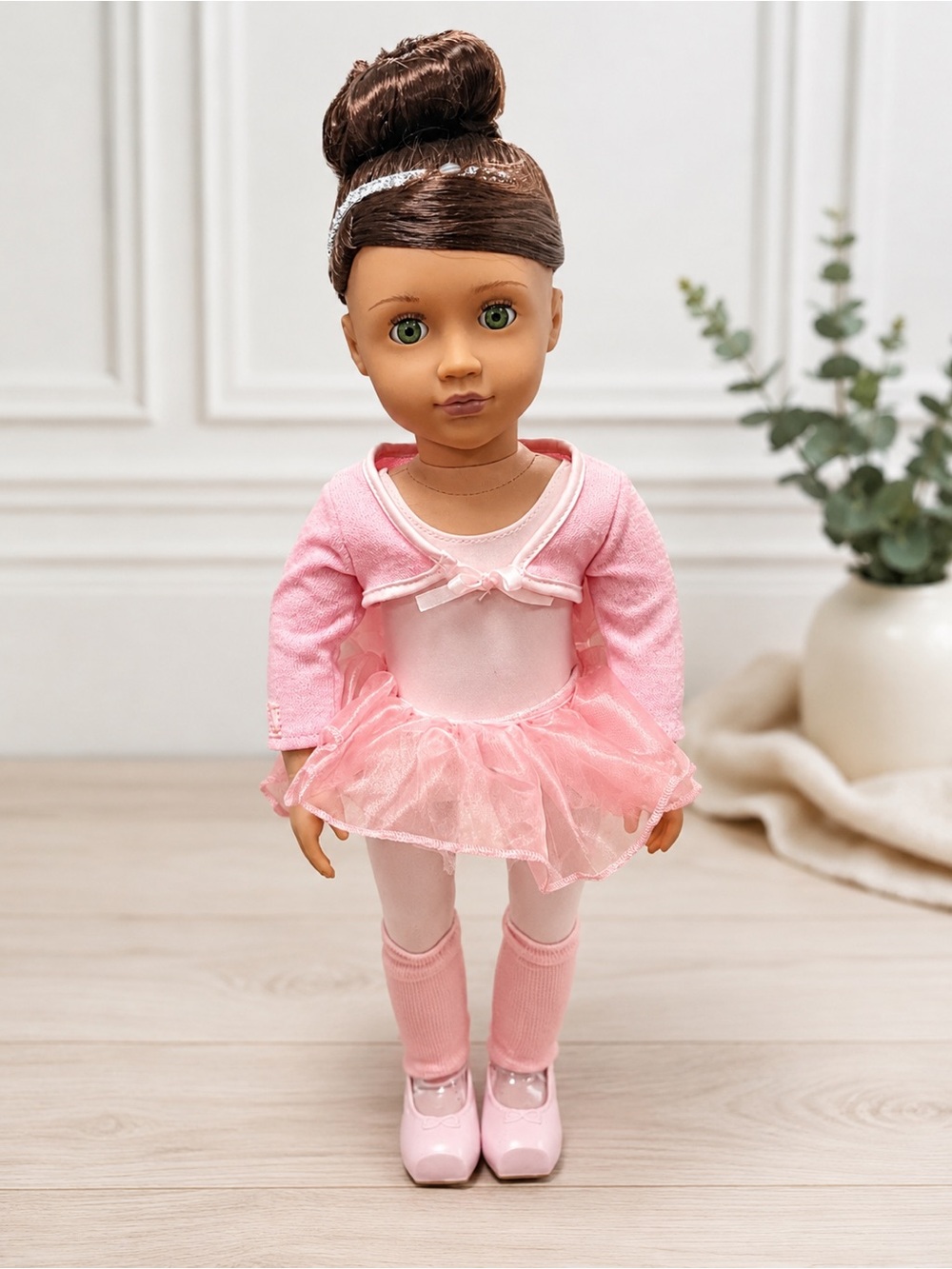 Our Generation 18” Ballet Doll Brunette Green Eyes Pink Tutu Outfit EUC